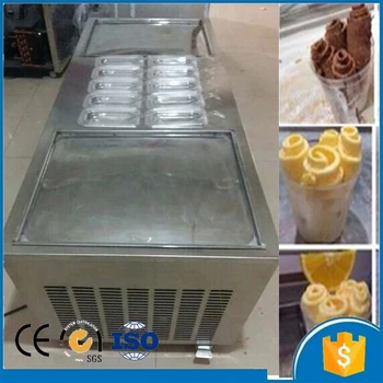 

Free shipping by sea CFR terms R410 220v stainless steel double square pan fry ice cream making machine commercial