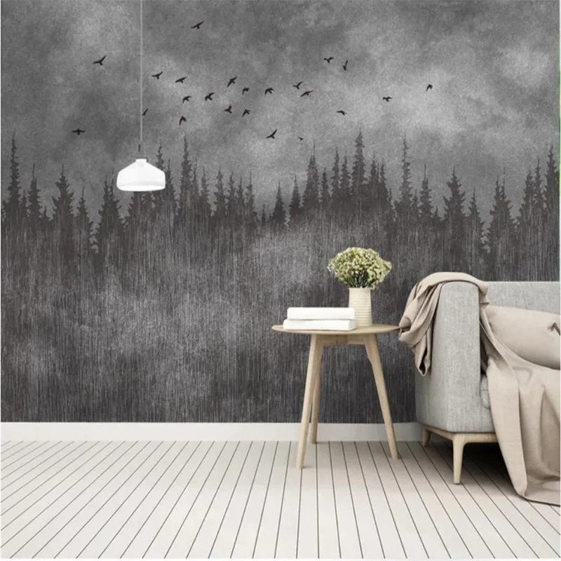 

Custom wallpaper Nordic hand-painted cartoon abstract forest big tree garden mural background wall advanced waterproof material
