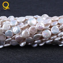 Di alta Qualità Della Perla Della Moneta Coltivate D'acqua Dolce Borda, Inspirational, naturale, bianco, 12-14mm, Venduto per 15 Pollice Strand