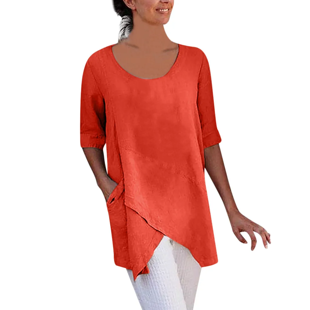 Большие размеры Блузки для женщин Лоскутные двухслойные Топы повседневные Boho блузки Туника осень большие размеры Liene рубашки осень - Цвет: Оранжевый