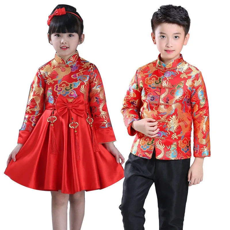 Детское китайское платье династии Тан, Китайская традиционная одежда, куртка, брюки от костюма для детей, одежда для мальчиков и девочек