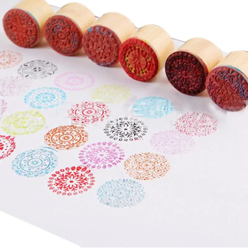 

6pcs/lot Scrapbooking Stamp Retro Vintage Lace Series Round Wooden Assorted Floral Seal Stamps Diy Diary Accessories QB875266