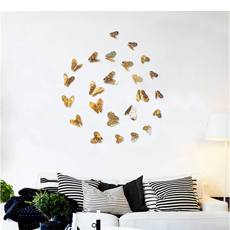 12 Pcs مجموعة فراشة ملصقات جدار 3D DIY الأطفال غرفة الديكور الجوف ورقة ملصقات ل غرف المعيشة غرف النوم ديكور لوازم