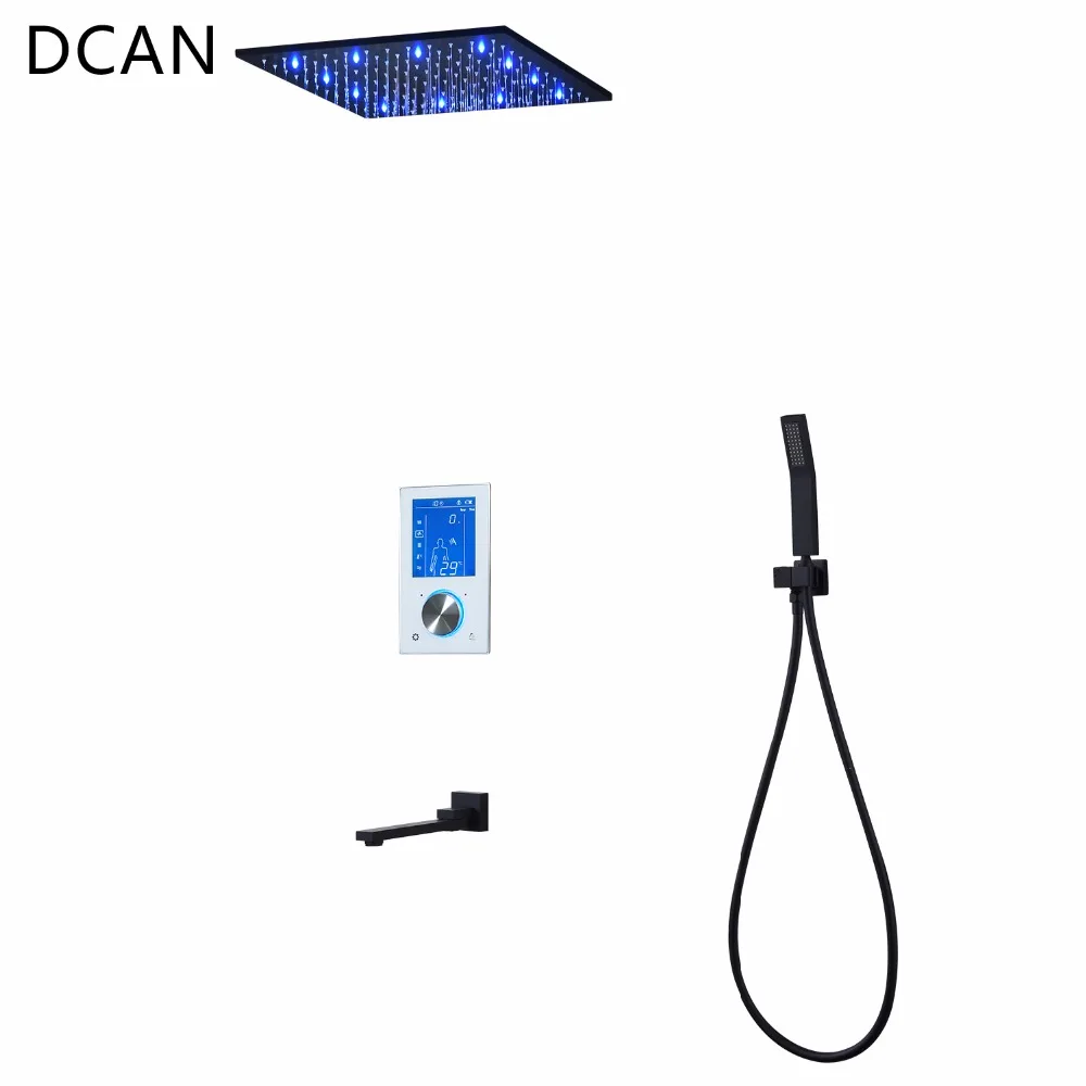 

DCAN Thermostat 16 inch Shower Set LCD Touch Screen Digital Display Black Large Shower System 180 Degree Rotating Lower Faucet