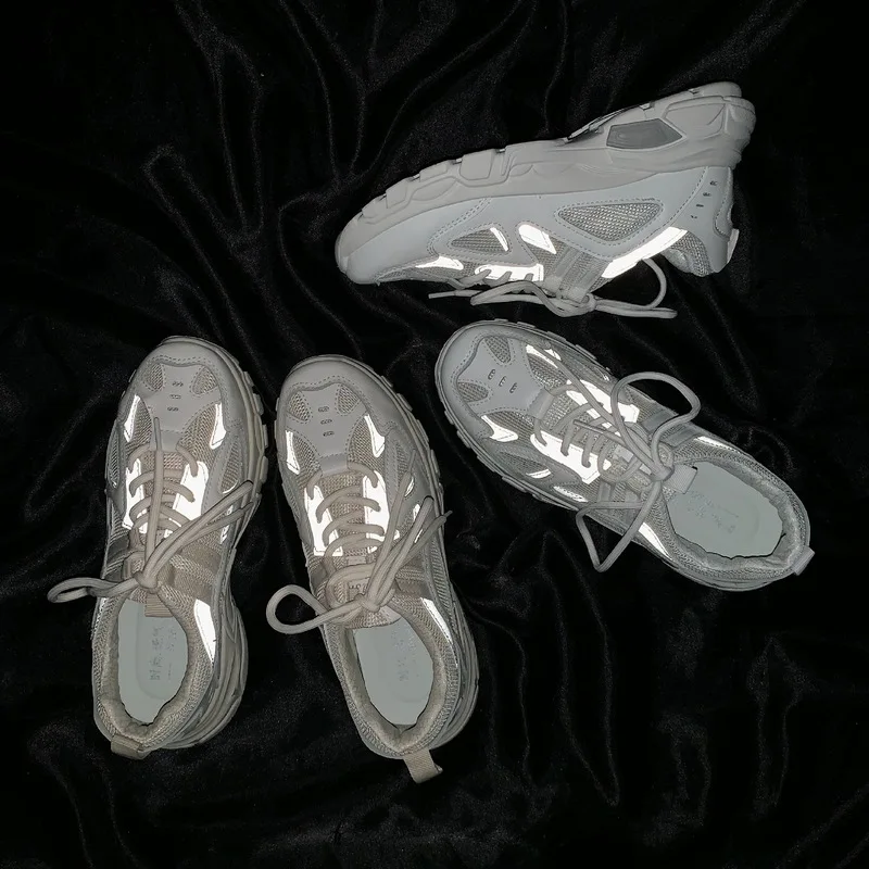 

INS Chunky Sneakers 2019 Fashion Night Shine Breathable Air Mesh Ladies Casual Shoes Mixed Colors Platform Leisure Footwear