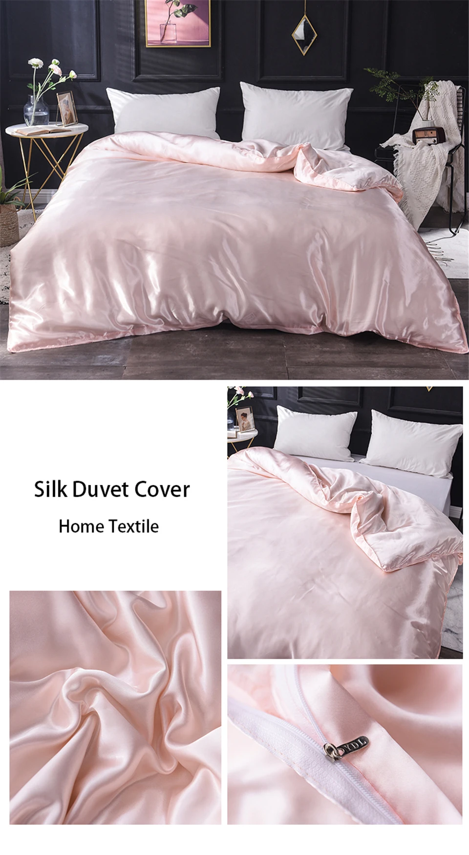 Liv-Esthete New Luxury Satin Silk Gray Bedding Sets Silky 1pcs Duvet Cover Set Bed Set Single Double Queen King Quilt Cover