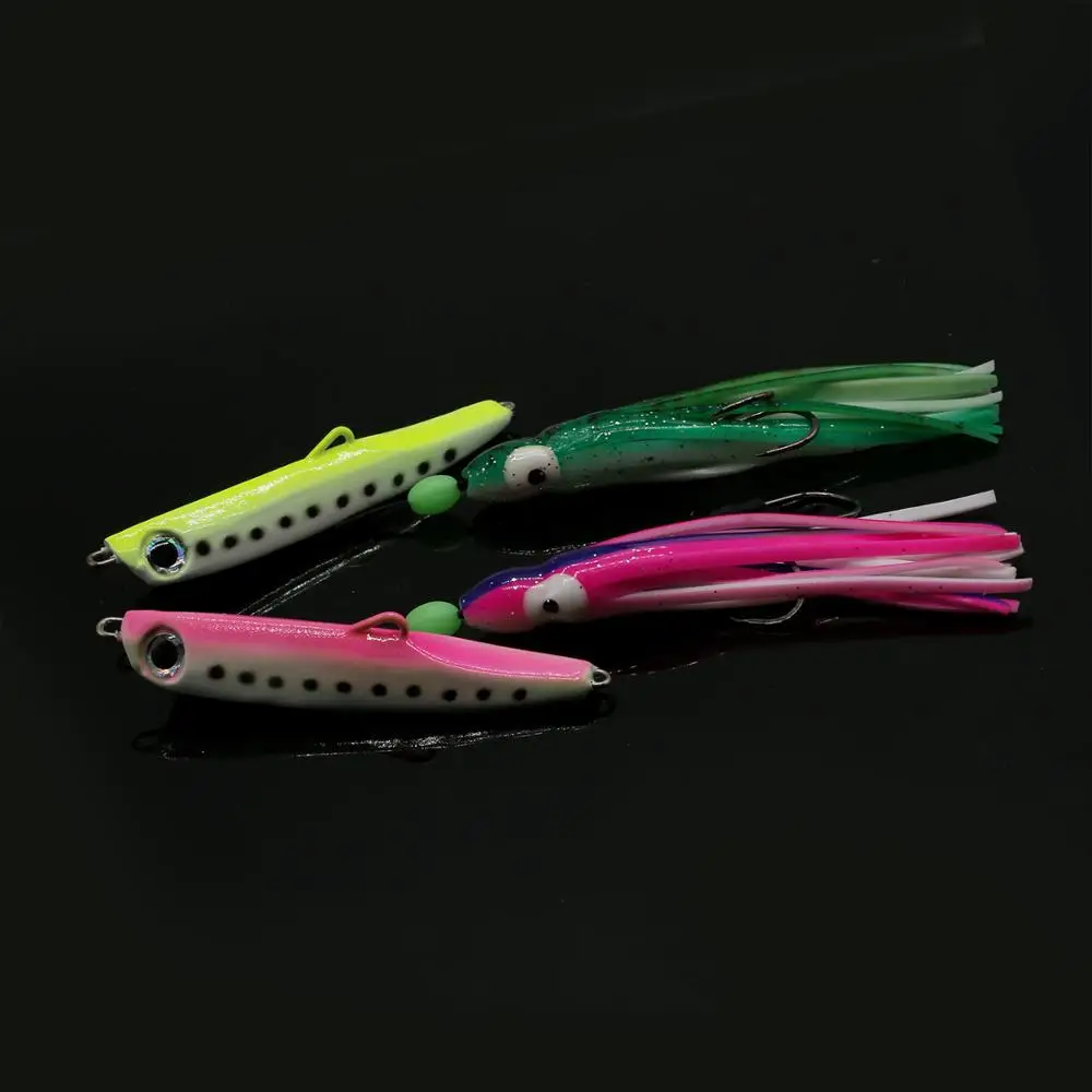 

JonStar 80g 100g deep sea jigging metal slow jig head with rubber skirts luminous glow salt water marlin inchiku