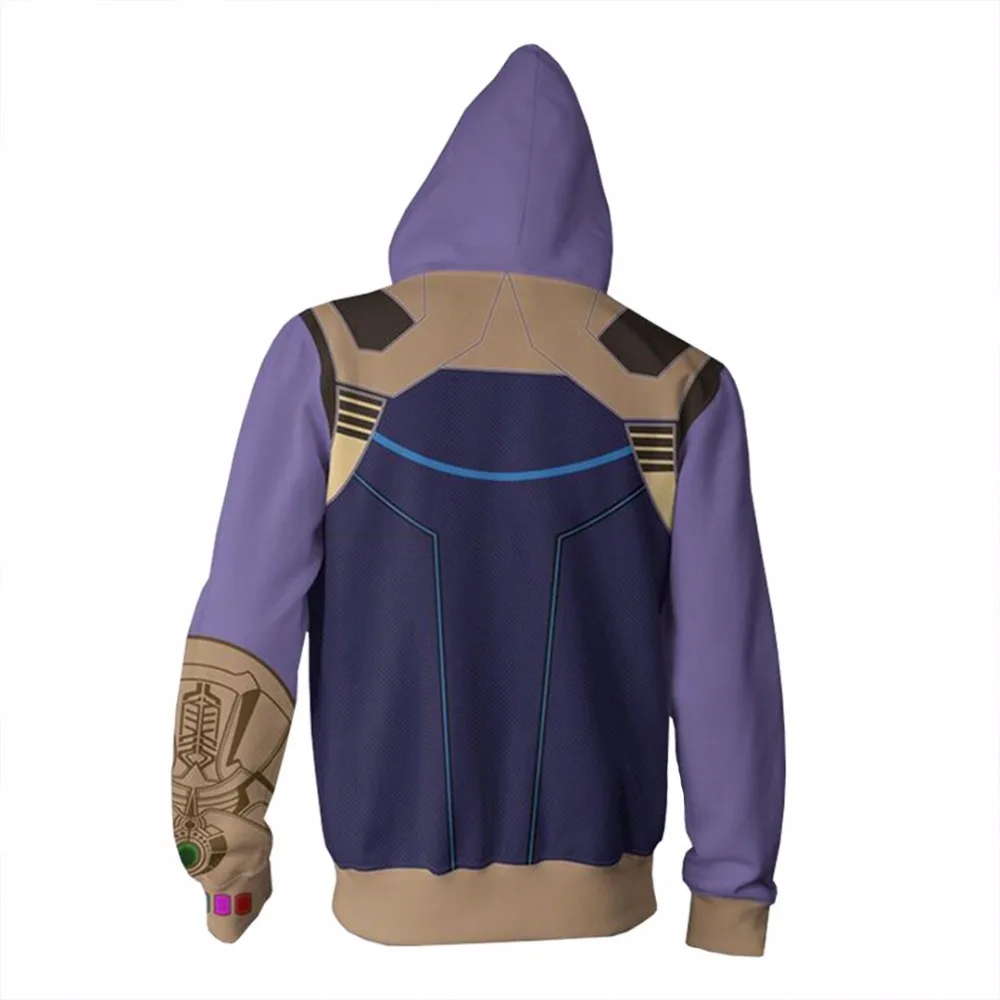 BIANYILONG هوديس بلوزات معطف هوديس زي الفيلق الملابس ثانوس 3D سحاب مطبوع هوديس قمم