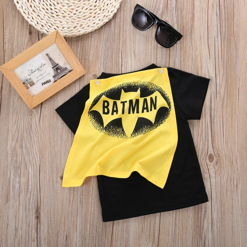 Крутая Модная хлопковая одежда для маленьких мальчиков; популярная накидка Бэтмена с героями мультфильмов; футболки; топы с короткими рукавами; повседневная одежда