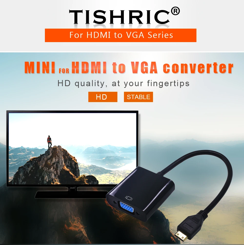 TISHRIC MINI HDMI TO VGA HDMI VGA Adaapter 1080P цифро-аналоговый аудио конвертер HDMI кабель для ноутбука tv Box проектор