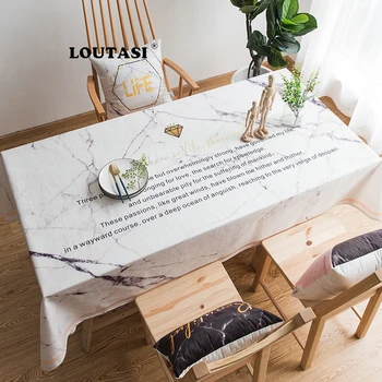 

LOUTASI Cotton Linen Table Cloth Nordic Style Letters Leaf Printed Multifunctional Rectangle Table Cover Tablecloth Home Decor