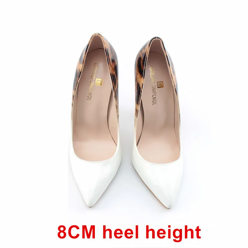 Белые туфли с леопардовым принтом; женские туфли на высоком каблуке; K-041; это предложение для монет и купонов; нельзя изменить размер, высоту каблука и цвет - Цвет: white 8cm heel