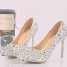 High Quality Crystal Shoes Pointed Toe Wedding Party Bride Shoes Women High Heel Shoes Plus Size Banquet Cinderella Prom Pumps