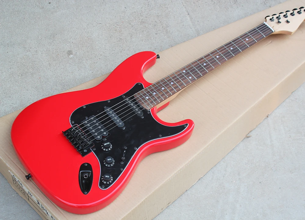 

Red Electric Guitar with Black Pickguard,SSH Pickups,Rosewood Fretboard,Black Hardwares,offering customized services