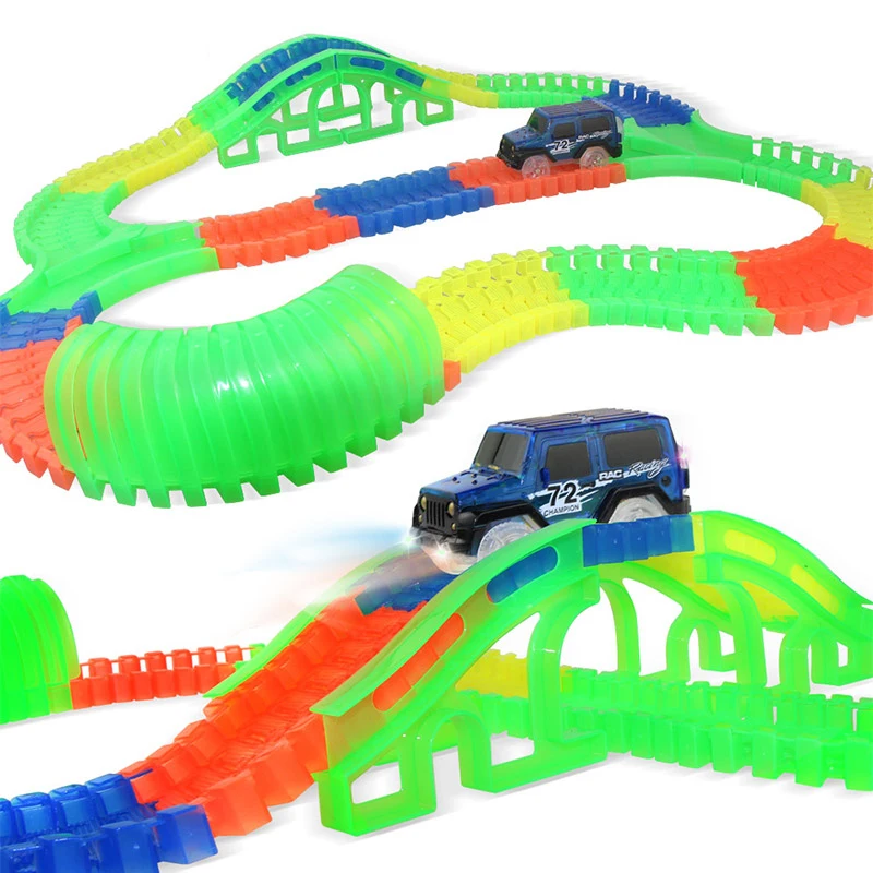 Conjunto de pista de carreras mágica para niños, DIY, brillante, con LED, vías de carreras flexibles, ferrocarril, coche educativo, juguetes para niños, regalo