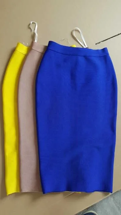 

Fashion Summer 2017 New Light Coffee Khaki Blue Army Green Red Yellow Bodycon Stretch Midi Women Evening Party Bandage Skirts