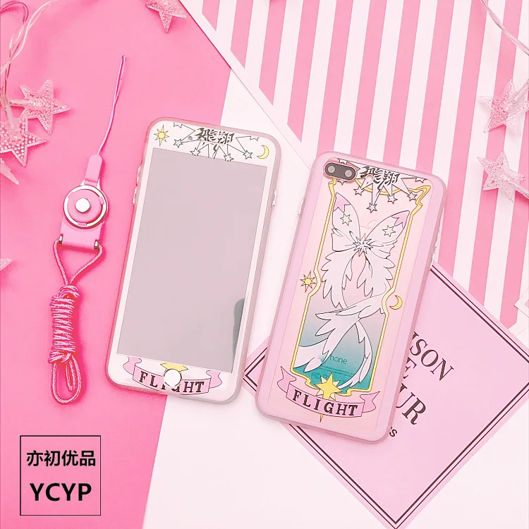 Чехол для iphone 8 8 plus Cardcaptor Sakura+ пленка для экрана из закаленного стекла, розовый чехол для iphone 6 6 S plus 7 7 plus X+ пленка