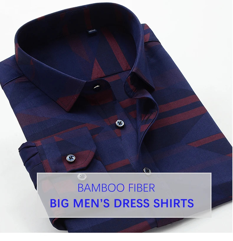 Top brand Casual shirts men bamboo fiber plus size dress men shirts striped XL- 10XL 11XL 12XL shirts men camisa social