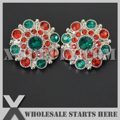 

28mm Christmas Special Stargazer Acrylic Rhinestone Button with Shank Back,Red and Emerald Rhinestones