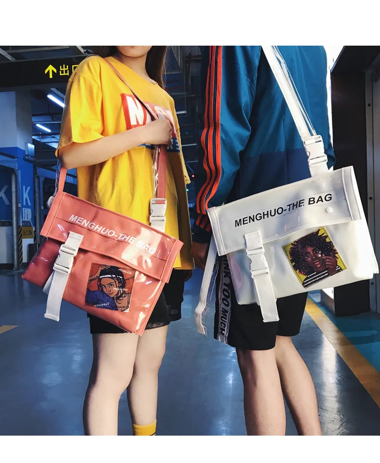 

New Harajuku Style Hip-hop Transparent Crossbody Bag Unisex Street Fashion Hit Color Shoulder Bag Fashion Couple Shoulder Bag