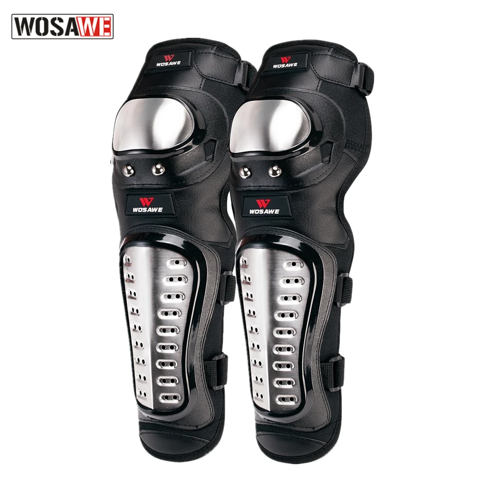 

WOSAWE Motorcycle Knee Pads Stainless Steel Racing Brace Protector Protective Gear Guards Motocross Long Kneepads Moto Armor