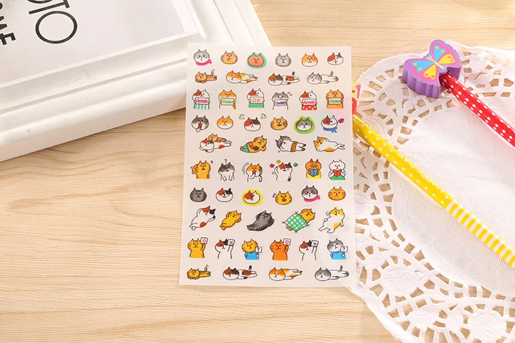 6 Pcs/Set Cute PVC Stickers Kawaii Cartoon Cat Sticky Paper For kids Child DIY Scrapbooking Stickers Diary Ablum Gift Stationery