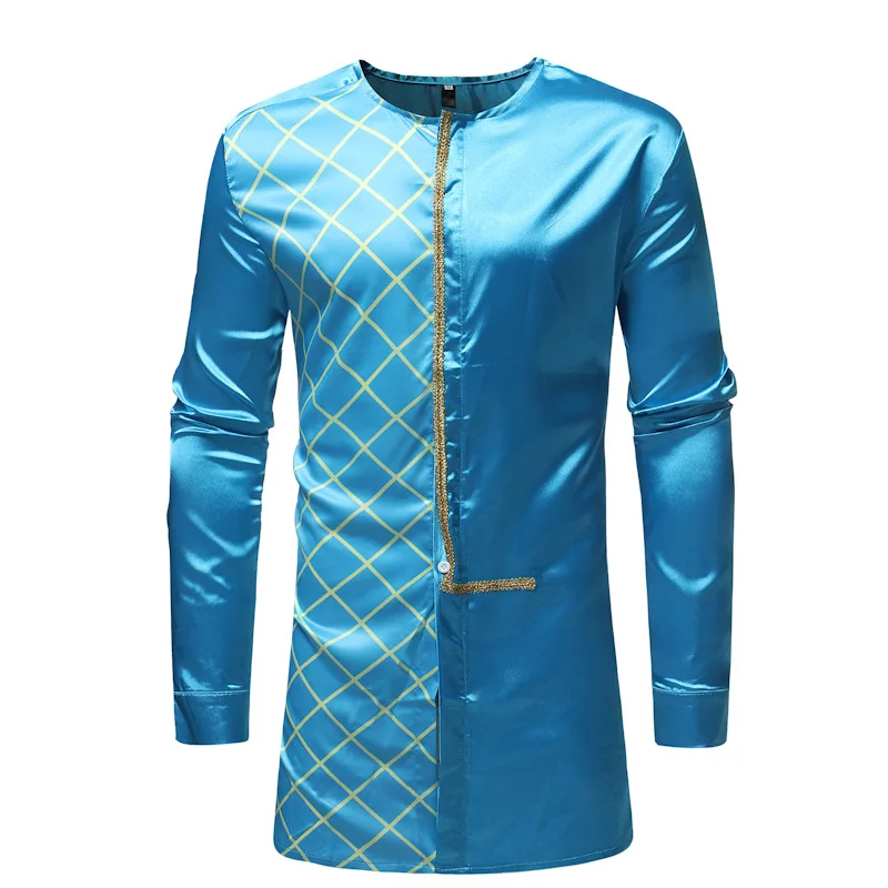

Men's Hipster African Clothes LongIine Plaid Shirt 2018 Fashion Traditional Tribal Dashiki Dress Shirts Men African Clothing