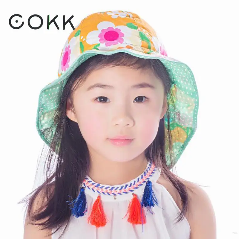 

COKK Summer Hats For Girls Children Bucket Hat Double Side Flower Sunscreen Sun Hat Visor Fisherman Hat Beach Cap Travel Seaside