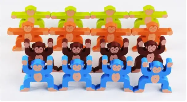 Новые творческие милые разноцветные обезьян баланс блоки детей головоломки деревянные блоки детский сад раннее образование игрушки