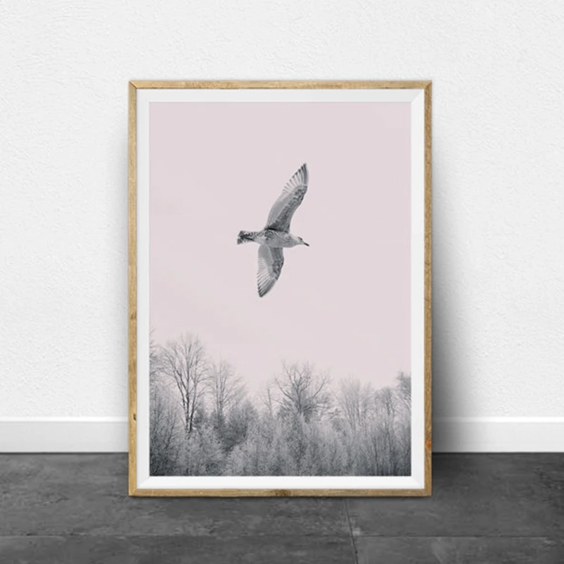 

Flying Bird Canvas Painting Wall Art Picture , Pink Sky Landscape With Bird Canvas Art Print And Poster Modern Wall Decor