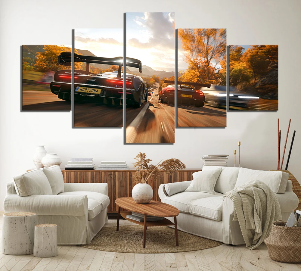 

Wall Artwork Canvas Prints Poster Painting 5 Panel Forza Horizon 4 Game Pictures Home Decoration Living Room Modular Framework