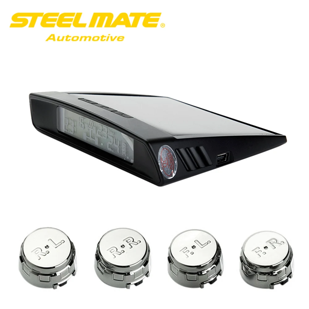 

Steelmate Auto Car Alarm TP-S2 Car TPMS Systems Tire Pressure Monitoring System with LCD Display 4 Valve cap Sensors Starline