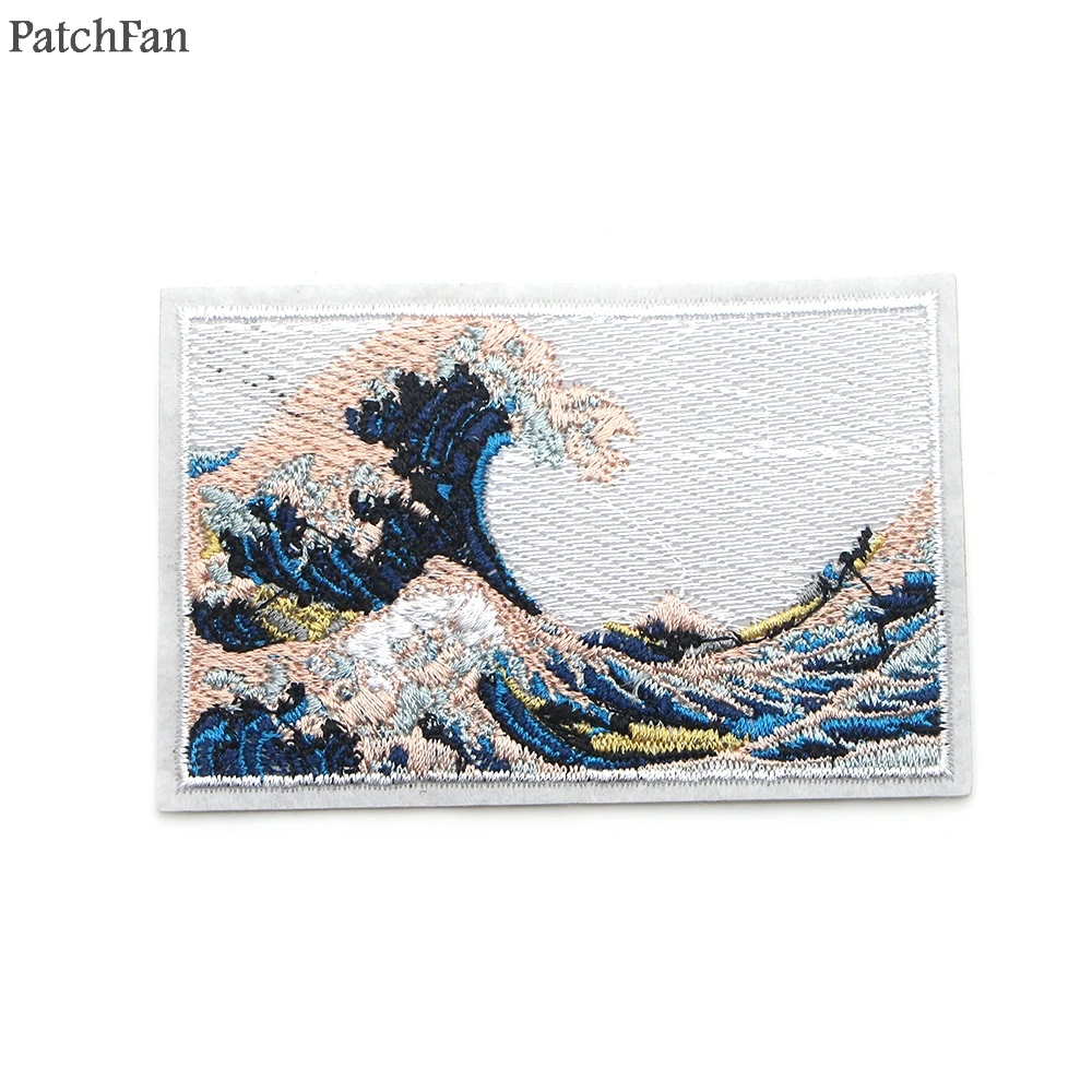 

Patchfan The Great Wave off Kanagawa Applique patches stickers sewing jersey clothing para jacket badges iron on t-shirt A0865