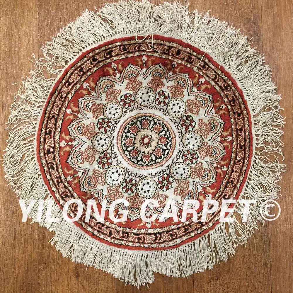 

YILONG 1'x1' 450Lines Round Handmade Persian Silk Carpet Miniature Rug (PWP024H-1x1)
