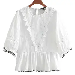 Летняя женская белая рубашка с пятью рукавами, блузки с пышными рукавами, повседневные корейские женские рубашки, весенние женские топы