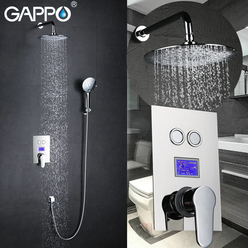

GAPPOSanitary Ware Suite thermostatic shower faucet mixer bathroom in-Wall shower tap Chrome LCD Temperature bath diatomite