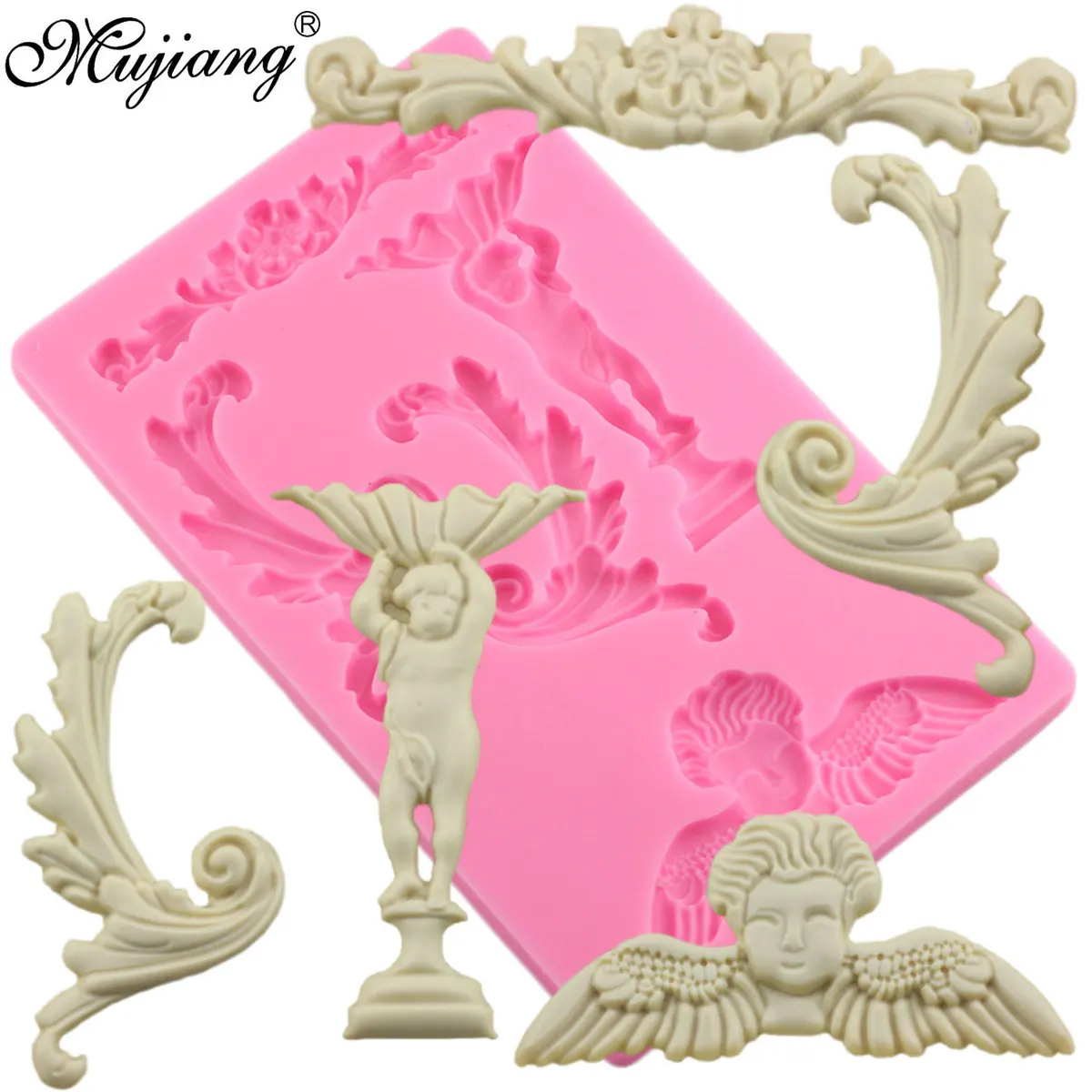 

3D Baking Cake Border Angel Baby Silicone Mold Baroque Scroll Relief Fondant Decorating Tools DIY Candy Chocolate Gumpaste Mould