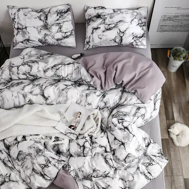 White Marble Pattern Bedding Sets Duvet Cover Set 2 3pcs Single