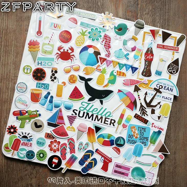 

ZFPARTY 99pcs Hello Summer Colorful Stickers for Scrapbooking Happy Planner/Card Making/Journaling Project