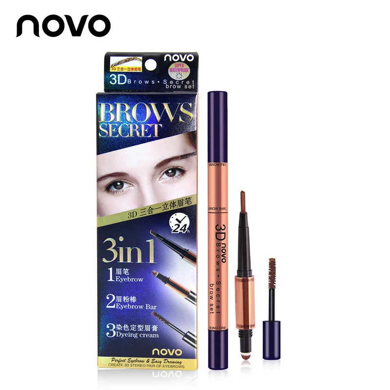 Карандаш для бровей NOVO 3 в 1 карандаш пудра укладки 3D двойной бровей|brand eyebrows