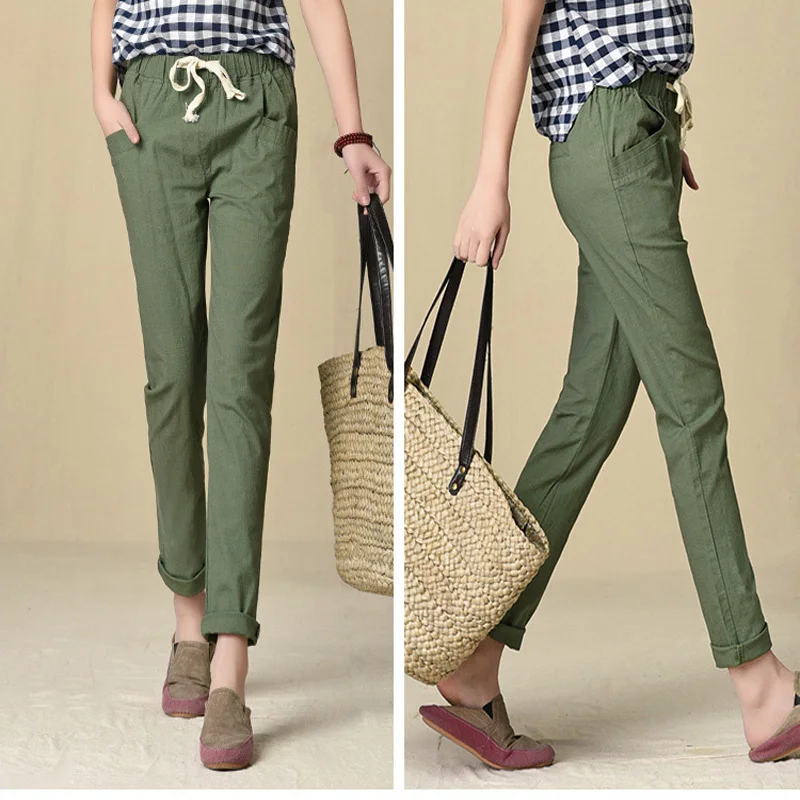 Women Pants Linen Womens Trousers Summer Black Bow White
