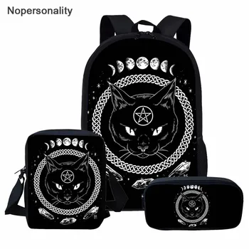 

Nopersonality Black Cat Print Book Bag Large Capacity Schoolbag for Teenager Girls 3Pcs/Set School Rucksack Children Backpack