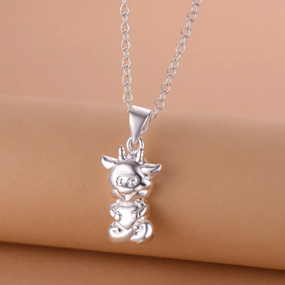 Cute Bear Sparkling Silver Plated Necklace New Sale Silver Necklaces 