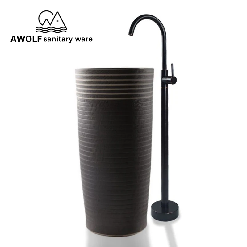 

Bathtub Faucet Solid Brass Floor Standing Basin Faucet Tap Modern Matte Black Plating Bathroom Bathtub Water Mixer Tap AH3037