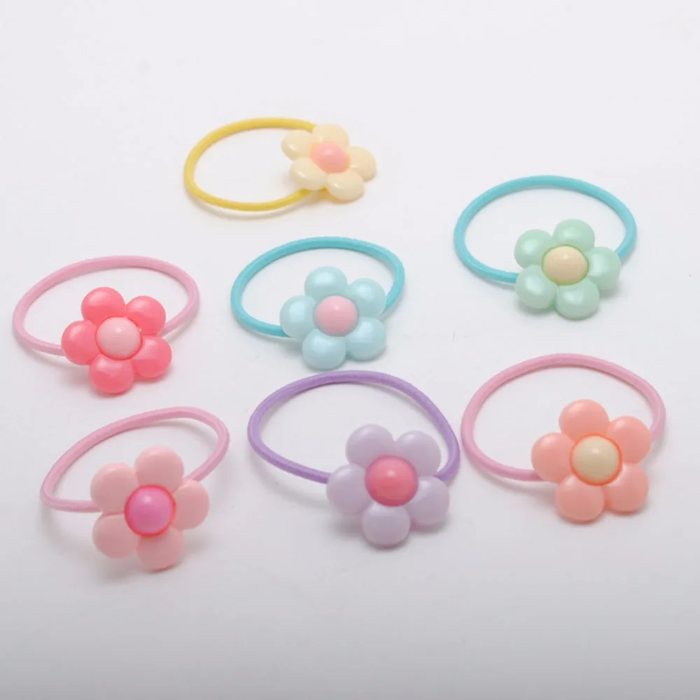 2pcs Girls Elastic Hair Ties Kids Flower Design Elastic Hair Bands