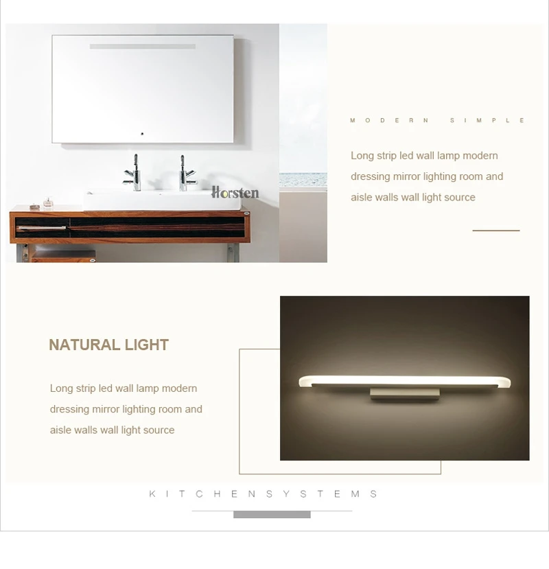 Horsten Modern Simple LED Wall Lamp Acrylic Mirror Lamp 406080100cm Long Bedroom Bathroom Mirror Lighting Wall Lights 110-220V (5)