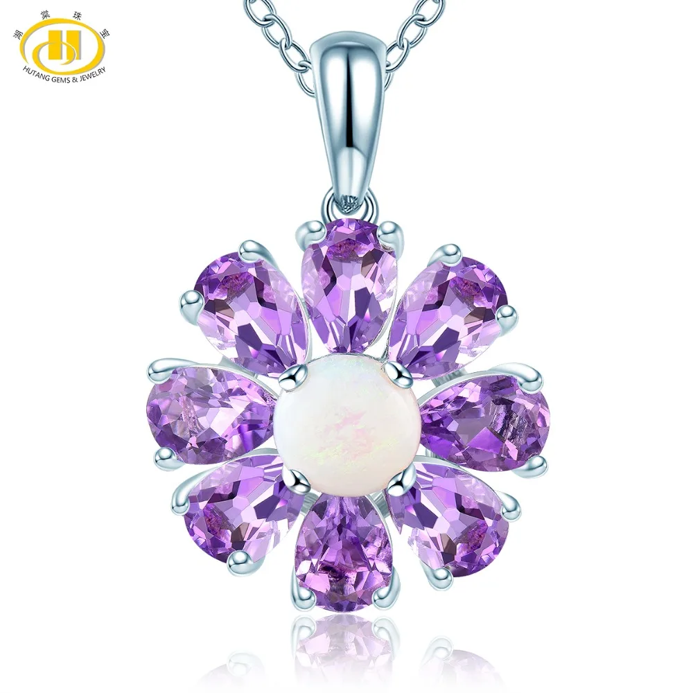 Hutang Opal Pendant Natural Gemstone Amethyst Solid 925 Sterling Silver