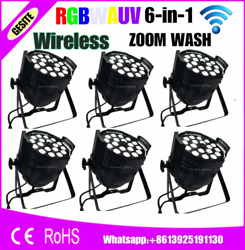 6 шт./лот Беспроводное управление 18x18 Вт Zoom RGBWauv в 1 DMX 512 DJ сценическое светодиодное