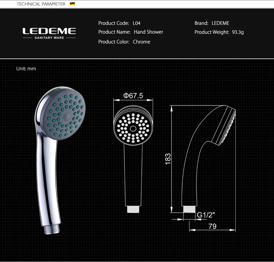 LEDEME Chrome полированная Handhead Насадки для душа низкого давления круглый душевая головка ABS Пластик экономии воды ручным Насадки для душа L04