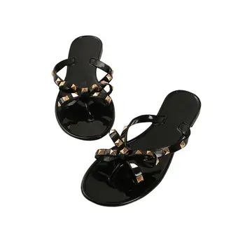 

Fashion Women's Summer Rivet Bowknot Home Outdoor Beach Flat Slippers Sandals